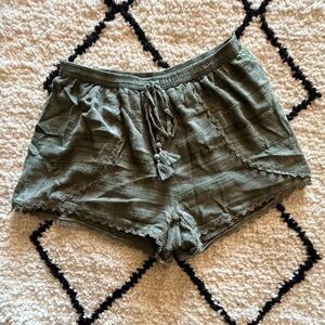 American Eagle Outfitters Sage Green Bohemian Tassel Tie Shorts
